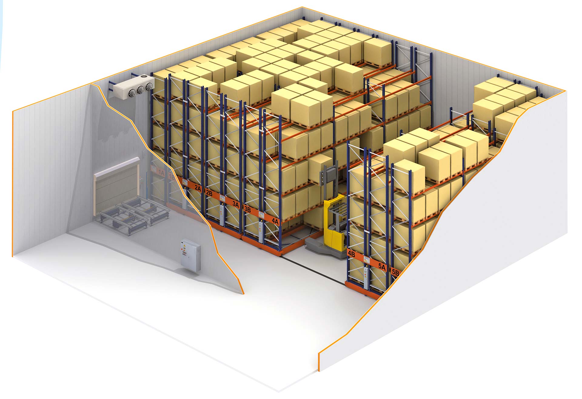 Les rayonnages sur bases mobiles garantissent l'optimisation de la capacité de stockage des entrepôts réfrigérés